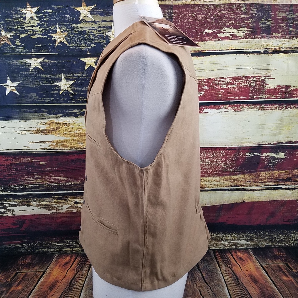 WYOMING TRADERS MENS OVERSIZED BRONCO CANVAS VEST - TAN - Picture 2 of 6